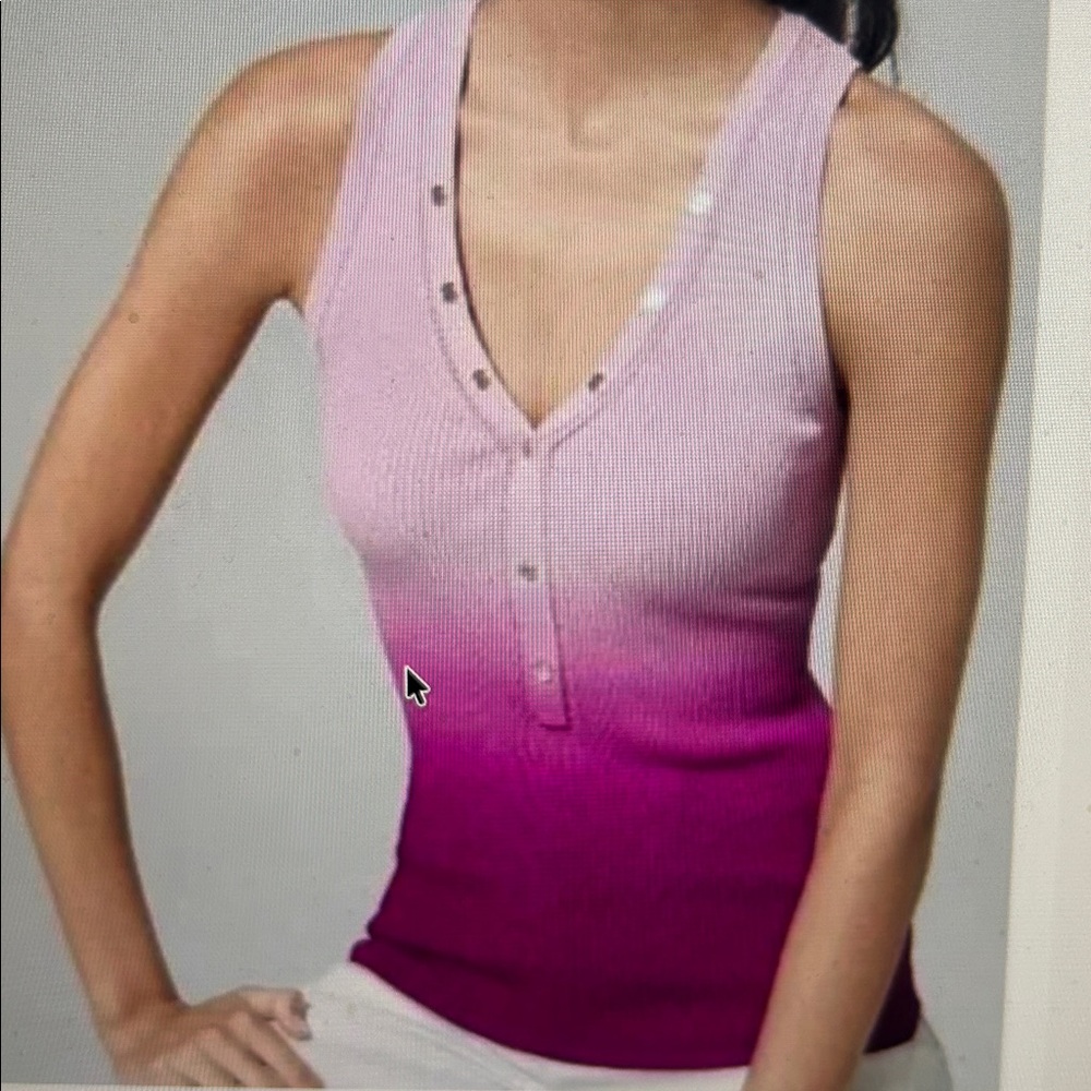WHBM Pink Ombré Ribbed V-Neck Tank Top. Size XS